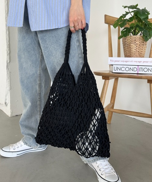 CLEA(クレア)の「巾着付き メッシュ編カゴトートバッグ(トートバッグ・レディース・ブラック/アイボリー/ベージュ・FREE)」の13枚目の写真