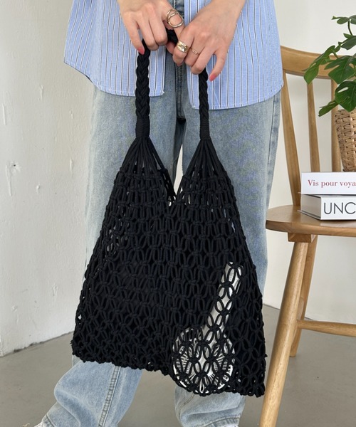 CLEA(クレア)の「巾着付き メッシュ編カゴトートバッグ(トートバッグ・レディース・ブラック/アイボリー/ベージュ・FREE)」の12枚目の写真