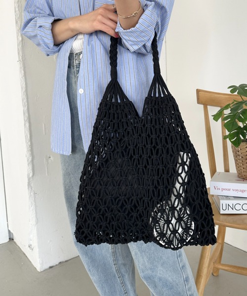 CLEA(クレア)の「巾着付き メッシュ編カゴトートバッグ(トートバッグ・レディース・ブラック/アイボリー/ベージュ・FREE)」の19枚目の写真