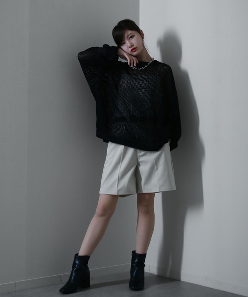 NILWAY(ニルウェイ)の「透かし編み プルオーバー メッシュ オーバーサイズ ニット(Tシャツ/カットソー・レディース・ブラック/アイボリー/ライトブルー/ブラック系その他/アイボリー系/ネイビー系/レッド・MEDIUM/LARGE)」の11枚目の写真