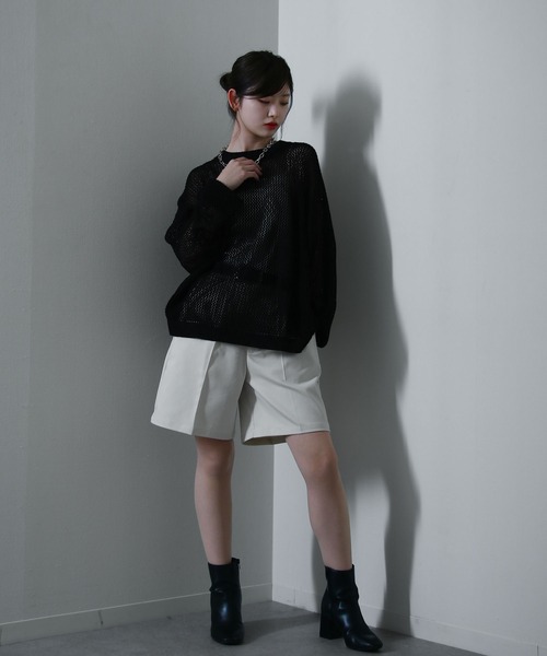 NILWAY(ニルウェイ)の「透かし編み プルオーバー メッシュ オーバーサイズ ニット(Tシャツ/カットソー・レディース・ブラック/アイボリー/ライトブルー/ブラック系その他/アイボリー系/ネイビー系/レッド・MEDIUM/LARGE)」の12枚目の写真