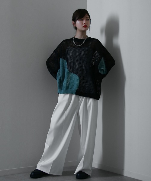 NILWAY(ニルウェイ)の「透かし編み プルオーバー メッシュ オーバーサイズ ニット(Tシャツ/カットソー・レディース・ブラック/アイボリー/ライトブルー/ブラック系その他/アイボリー系/ネイビー系/レッド・MEDIUM/LARGE)」の18枚目の写真