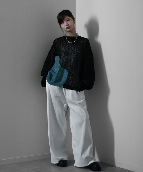 NILWAY(ニルウェイ)の「透かし編み プルオーバー メッシュ オーバーサイズ ニット(Tシャツ/カットソー・レディース・ブラック/アイボリー/ライトブルー/ブラック系その他/アイボリー系/ネイビー系/レッド・MEDIUM/LARGE)」の22枚目の写真