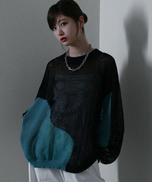 NILWAY(ニルウェイ)の「透かし編み プルオーバー メッシュ オーバーサイズ ニット(Tシャツ/カットソー・レディース・ブラック/アイボリー/ライトブルー/ブラック系その他/アイボリー系/ネイビー系/レッド・MEDIUM/LARGE)」の20枚目の写真