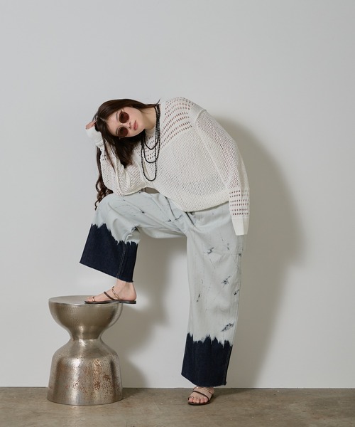 ESLOW(エスロー)の「ESLOW/エスロー MESH SWEATER メッシュセーター サマーニット(ニット/セーター・レディース・ホワイト/ネイビー・FREE)」の4枚目の写真