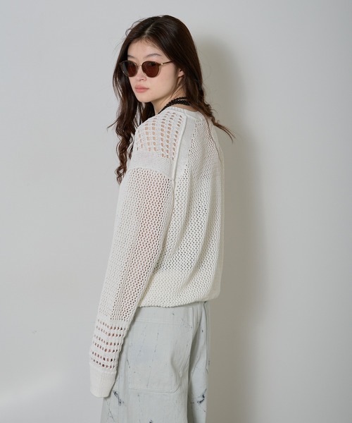 ESLOW(エスロー)の「ESLOW/エスロー MESH SWEATER メッシュセーター サマーニット(ニット/セーター・レディース・ホワイト/ネイビー・FREE)」の3枚目の写真