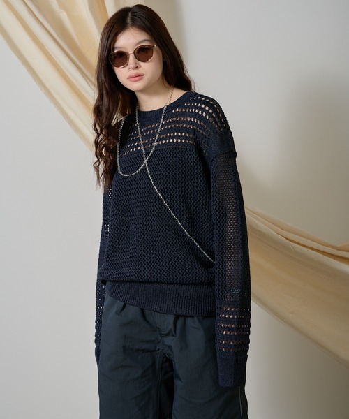 ESLOW(エスロー)の「ESLOW/エスロー MESH SWEATER メッシュセーター サマーニット(ニット/セーター・レディース・ホワイト/ネイビー・FREE)」の14枚目の写真