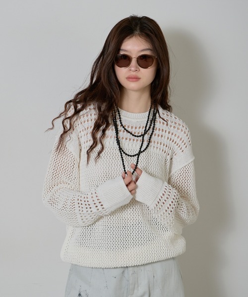 エスロー ESLOW メッシュニット A2031KSW002 ホワイト サイズ：F ESLOW ニット ESLOW/エスロー MESH SWEATER メッシュセーター