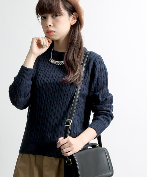 WEGO（ウィゴー）の「WEGO/ケーブルニット（ニット/セーター・レディース・キャメル/ワイン/カーキ/ネイビー/杢グレー/オフホワイト/ダークグリーン・FREE）」の5枚目の写真