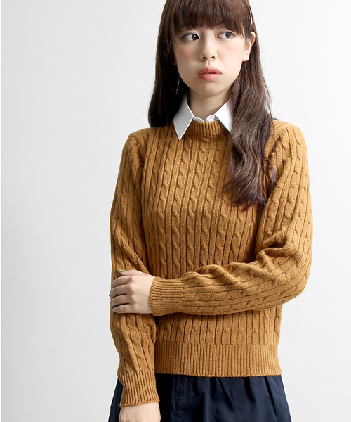 WEGO（ウィゴー）の「WEGO/ケーブルニット（ニット/セーター・レディース・キャメル/ワイン/カーキ/ネイビー/杢グレー/オフホワイト/ダークグリーン・FREE）」の6枚目の写真