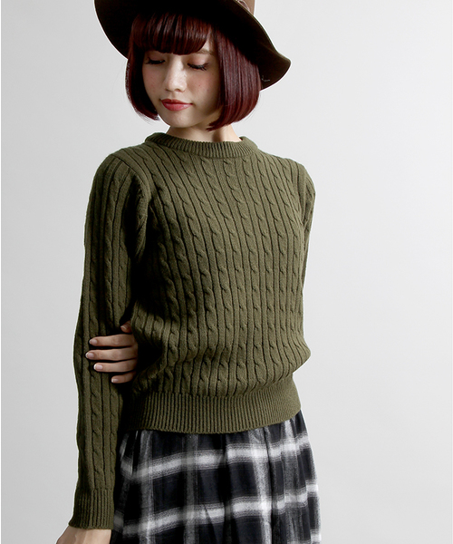 WEGO（ウィゴー）の「WEGO/ケーブルニット（ニット/セーター・レディース・キャメル/ワイン/カーキ/ネイビー/杢グレー/オフホワイト/ダークグリーン・FREE）」の4枚目の写真