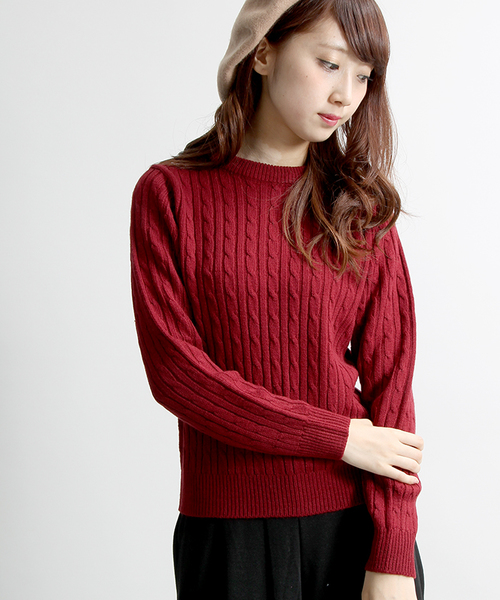 WEGO（ウィゴー）の「WEGO/ケーブルニット（ニット/セーター・レディース・キャメル/ワイン/カーキ/ネイビー/杢グレー/オフホワイト/ダークグリーン・FREE）」の7枚目の写真