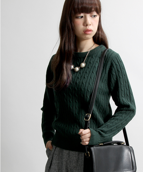 WEGO（ウィゴー）の「WEGO/ケーブルニット（ニット/セーター・レディース・キャメル/ワイン/カーキ/ネイビー/杢グレー/オフホワイト/ダークグリーン・FREE）」の3枚目の写真