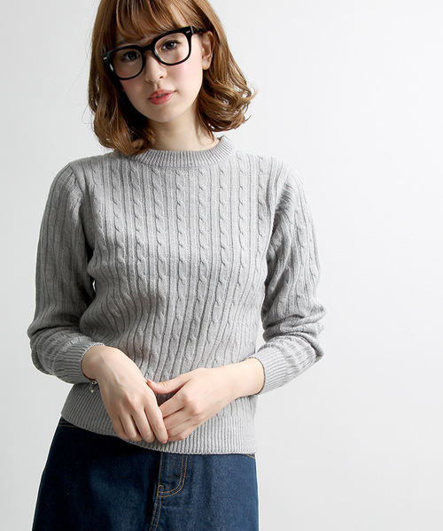 WEGO（ウィゴー）の「WEGO/ケーブルニット（ニット/セーター・レディース・キャメル/ワイン/カーキ/ネイビー/杢グレー/オフホワイト/ダークグリーン・FREE）」の8枚目の写真