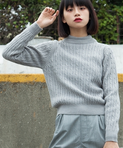 WEGO（ウィゴー）の「WEGO/ケーブルニット（ニット/セーター・レディース・キャメル/ワイン/カーキ/ネイビー/杢グレー/オフホワイト/ダークグリーン・FREE）」の9枚目の写真