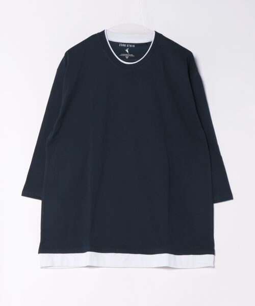 JEANS MATE(ジーンズメイト)の「汗染みの目立たないTシャツ ZEROSTAIN ゼロステイン フェイクレイヤード ビッグシルエット7分袖Tシャツ 防汚 UVカット 撥水(Tシャツ/カットソー・メンズ・ブラック/オフホワイト/ホワイト/ネイビー・MEDIUM/LARGE/X-LARGE)」の2枚目の写真
