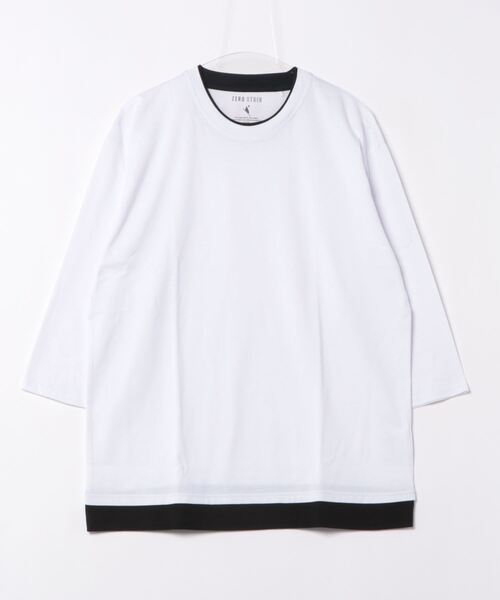 JEANS MATE(ジーンズメイト)の「汗染みの目立たないTシャツ ZEROSTAIN ゼロステイン フェイクレイヤード ビッグシルエット7分袖Tシャツ 防汚 UVカット 撥水(Tシャツ/カットソー・メンズ・ブラック/オフホワイト/ホワイト/ネイビー・MEDIUM/LARGE/X-LARGE)」の1枚目の写真