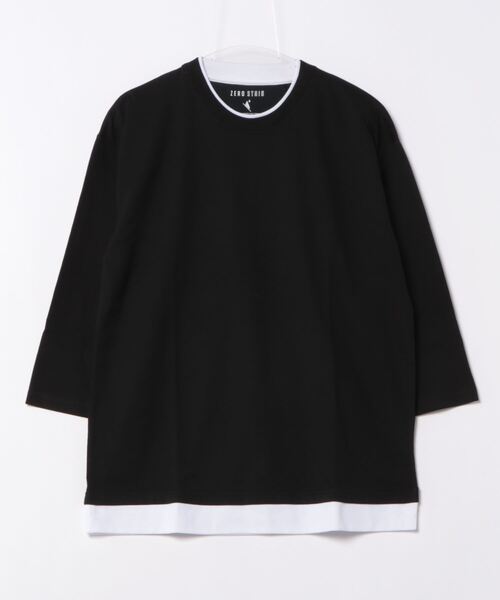 JEANS MATE(ジーンズメイト)の「汗染みの目立たないTシャツ ZEROSTAIN ゼロステイン フェイクレイヤード ビッグシルエット7分袖Tシャツ 防汚 UVカット 撥水(Tシャツ/カットソー・メンズ・ブラック/オフホワイト/ホワイト/ネイビー・MEDIUM/LARGE/X-LARGE)」の4枚目の写真