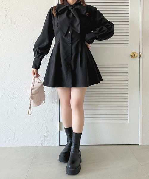 ☘️25新作 新品♡ Aje アジュ 黒シャツミニワンピース♡　028 ミニ丈シャツと黒ワンピースのセット | Fancy ☆World