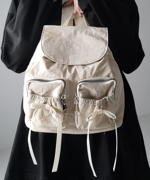 me+em select(ミームセレクト)の「【 2color 】ダブルリボンナイロンミニバックパック / double ribbon nylon mini backpack(バックパック/リュック・レディース・ブラック/アイボリー・FREE)」の2枚目の写真