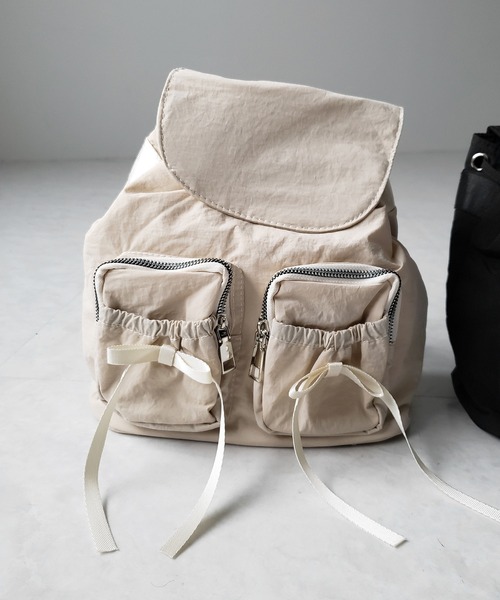 me+em select(ミームセレクト)の「【 2color 】ダブルリボンナイロンミニバックパック / double ribbon nylon mini backpack(バックパック/リュック・レディース・ブラック/アイボリー・FREE)」の3枚目の写真