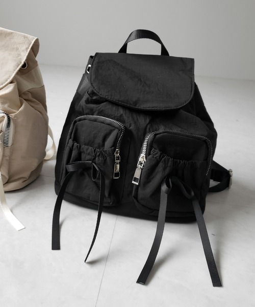 me+em select(ミームセレクト)の「【 2color 】ダブルリボンナイロンミニバックパック / double ribbon nylon mini backpack(バックパック/リュック・レディース・ブラック/アイボリー・FREE)」の4枚目の写真