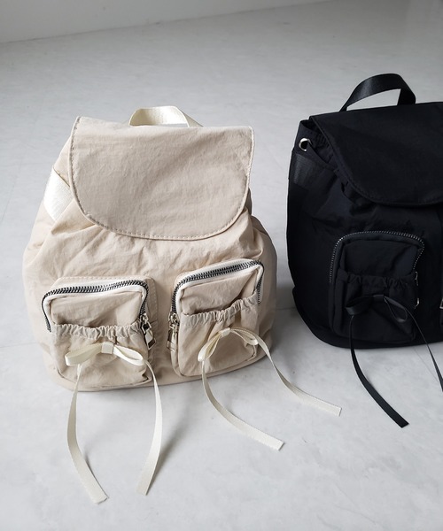 me+em select(ミームセレクト)の「【 2color 】ダブルリボンナイロンミニバックパック / double ribbon nylon mini backpack(バックパック/リュック・レディース・ブラック/アイボリー・FREE)」の5枚目の写真