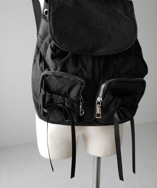 me+em select(ミームセレクト)の「【 2color 】ダブルリボンナイロンミニバックパック / double ribbon nylon mini backpack(バックパック/リュック・レディース・ブラック/アイボリー・FREE)」の8枚目の写真