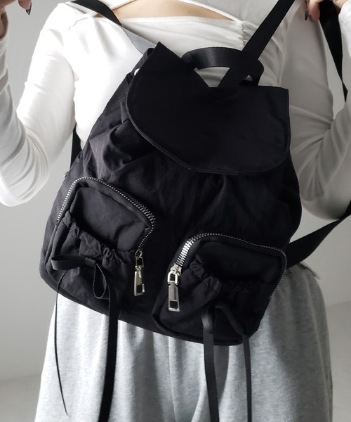 me+em select(ミームセレクト)の「【 2color 】ダブルリボンナイロンミニバックパック / double ribbon nylon mini backpack(バックパック/リュック・レディース・ブラック/アイボリー・FREE)」の11枚目の写真