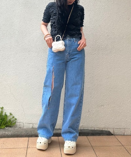 forget-me-nots(フォーゲットミーノッツ)の「シャーリング トップス FMN-24SS-CS-003(Tシャツ/カットソー・レディース・ホワイト/チャコールグレー・FREE)」の5枚目の写真