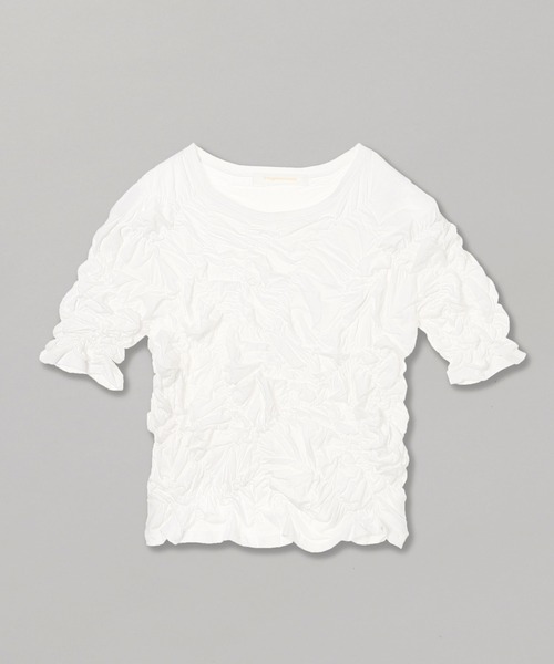 forget-me-nots(フォーゲットミーノッツ)の「シャーリング トップス FMN-24SS-CS-003(Tシャツ/カットソー・レディース・ホワイト/チャコールグレー・FREE)」の6枚目の写真
