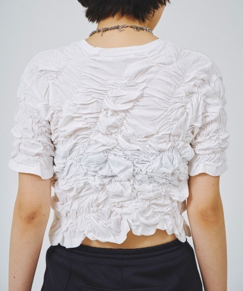 forget-me-nots(フォーゲットミーノッツ)の「シャーリング トップス FMN-24SS-CS-003(Tシャツ/カットソー・レディース・ホワイト/チャコールグレー・FREE)」の17枚目の写真
