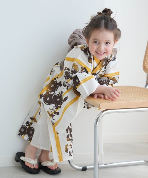 キッズ浴衣3点セット ニコアンティーク からしのバンブーストライプと