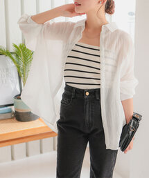 Petitle | [ 低身長向け ] シアーガーゼロングシャツ(シャツ/ブラウス)