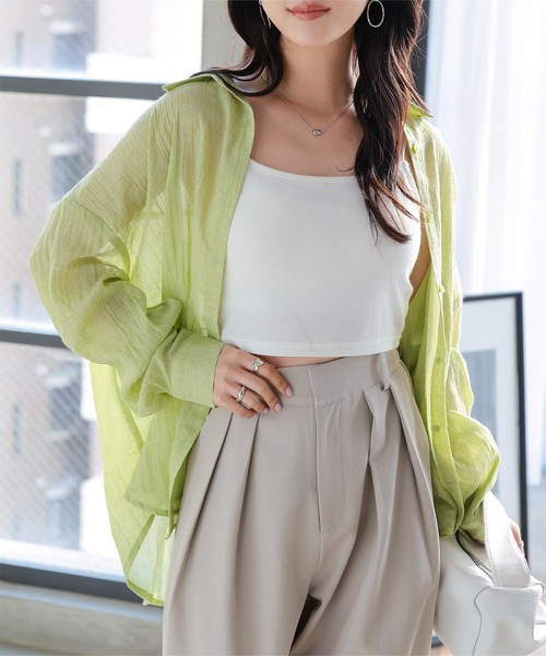 Petitle（プチレ）の「[ 低身長向けサイズ ] シアーガーゼロングシャツ（シャツ/ブラウス・レディース・ブラック/ブルー/ホワイト/イエロー/ライトベージュ/グリーン/ピンク/ブラウン・PM）」の5枚目の写真