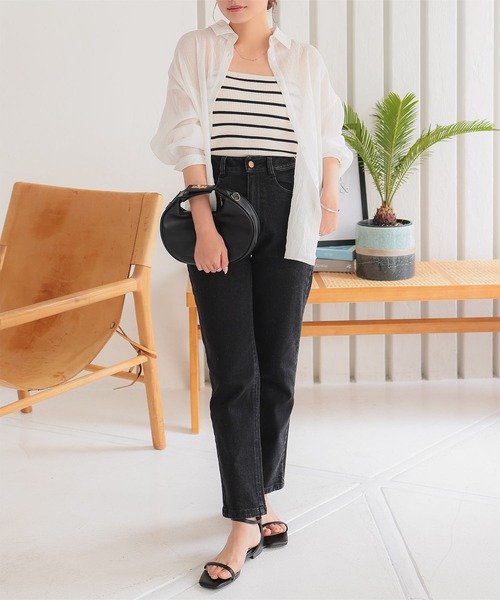 Petitle（プチレ）の「[ 低身長向けサイズ ] シアーガーゼロングシャツ（シャツ/ブラウス・レディース・ブラック/ブルー/ホワイト/イエロー/ライトベージュ/グリーン/ピンク/ブラウン・PM）」の10枚目の写真