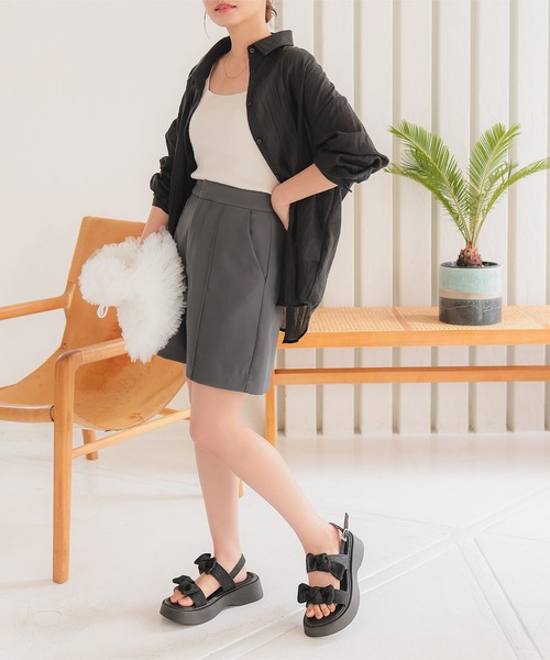 Petitle（プチレ）の「[ 低身長向けサイズ ] シアーガーゼロングシャツ（シャツ/ブラウス・レディース・ブラック/ブルー/ホワイト/イエロー/ライトベージュ/グリーン/ピンク/ブラウン・PM）」の11枚目の写真