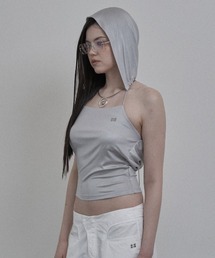 韓国ブランド SETUP‐EXE セットアップエグゼ HALTER HOOD SLEEVELESS 袖なしトップス スリーブレス ノースリーブ クロップ丈トップス クロップ丈キャミソール フード付きキャミソール 韓国ファッション 韓国ストリート ストリートファッション