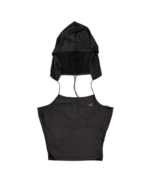 SETUPEXE(セットアップイーエックスイー)の「韓国ブランド SETUP‐EXE セットアップエグゼ HALTER HOOD SLEEVELESS 袖なしトップス スリーブレス ノースリーブ クロップ丈トップス クロップ丈キャミソール フード付きキャミソール 韓国ファッション 韓国ストリート ストリートファッション(キャミソール・レディース・ブラック/ライトグレー・ONE SIZE)」の6枚目の写真