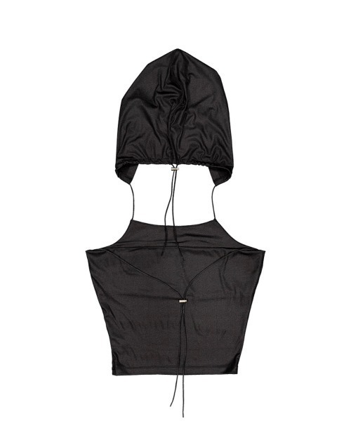 SETUPEXE(セットアップイーエックスイー)の「韓国ブランド SETUP‐EXE セットアップエグゼ HALTER HOOD SLEEVELESS 袖なしトップス スリーブレス ノースリーブ クロップ丈トップス クロップ丈キャミソール フード付きキャミソール 韓国ファッション 韓国ストリート ストリートファッション(キャミソール・レディース・ブラック/ライトグレー・ONE SIZE)」の7枚目の写真