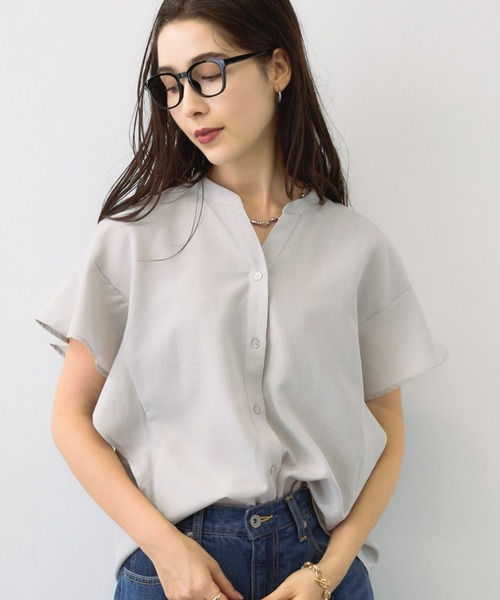 saloon（サルーン）の「SALOON(サルーン)/タンブラーブッチャーフレンチスリーブブラウス【手洗い可】セットアップ可（シャツ/ブラウス・レディース・グレー/ブルー/ピンク/ブラック・FREE）」の2枚目の写真