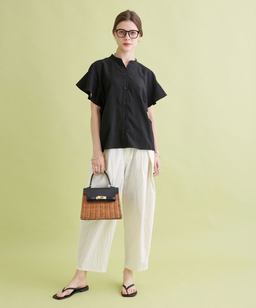 saloon（サルーン）の「SALOON(サルーン)/タンブラーブッチャーフレンチスリーブブラウス【手洗い可】セットアップ可（シャツ/ブラウス・レディース・グレー/ブルー/ピンク/ブラック・FREE）」の14枚目の写真