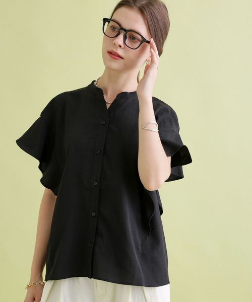 saloon（サルーン）の「SALOON(サルーン)/タンブラーブッチャーフレンチスリーブブラウス【手洗い可】セットアップ可（シャツ/ブラウス・レディース・グレー/ブルー/ピンク/ブラック・FREE）」の13枚目の写真