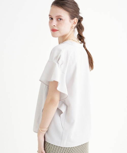 saloon（サルーン）の「SALOON(サルーン)/タンブラーブッチャーフレンチスリーブブラウス【手洗い可】セットアップ可（シャツ/ブラウス・レディース・グレー/ブルー/ピンク/ブラック・FREE）」の6枚目の写真