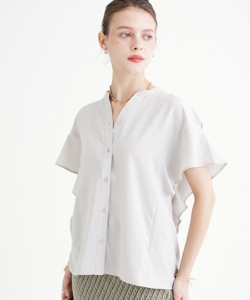 saloon（サルーン）の「SALOON(サルーン)/タンブラーブッチャーフレンチスリーブブラウス【手洗い可】セットアップ可（シャツ/ブラウス・レディース・グレー/ブルー/ピンク/ブラック・FREE）」の7枚目の写真