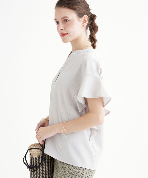 saloon（サルーン）の「SALOON(サルーン)/タンブラーブッチャーフレンチスリーブブラウス【手洗い可】セットアップ可（シャツ/ブラウス・レディース・グレー/ブルー/ピンク/ブラック・FREE）」の8枚目の写真