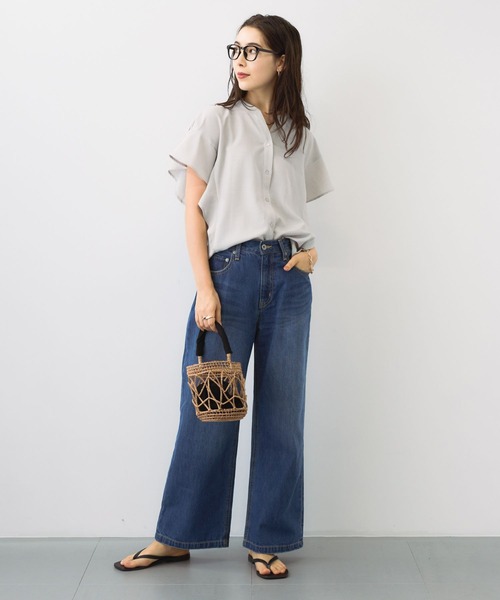 saloon（サルーン）の「SALOON(サルーン)/タンブラーブッチャーフレンチスリーブブラウス【手洗い可】セットアップ可（シャツ/ブラウス・レディース・グレー/ブルー/ピンク/ブラック・FREE）」の10枚目の写真