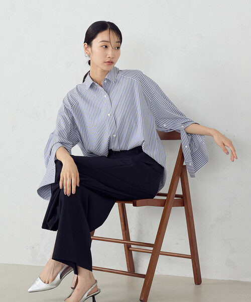 COMME CA ISM(コムサイズム)の「ストレッチポリエステルブロード ヨーク切替シャツ(シャツ/ブラウス・レディース・ストライプ/オフホワイト・MEDIUM/LARGE)」の8枚目の写真