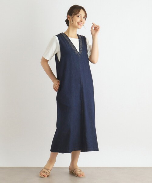 Laura Ashley ローラアシュレイ ◆お洒落♪ロングデニムワンピース　11号