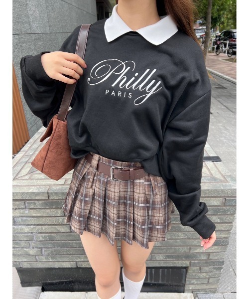 PHILLY（フィリー）の「【PHILLY】襟付きロゴスウェット（スウェット・レディース・ブラック/ネイビー・FREE）」の2枚目の写真